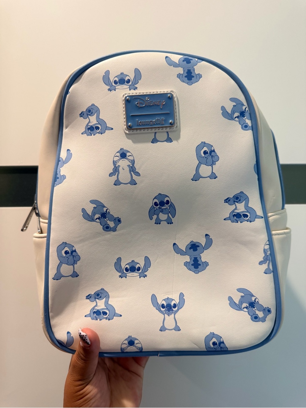 Loungefly White and Blue Stitch Pattern Kids Mini Backpack
